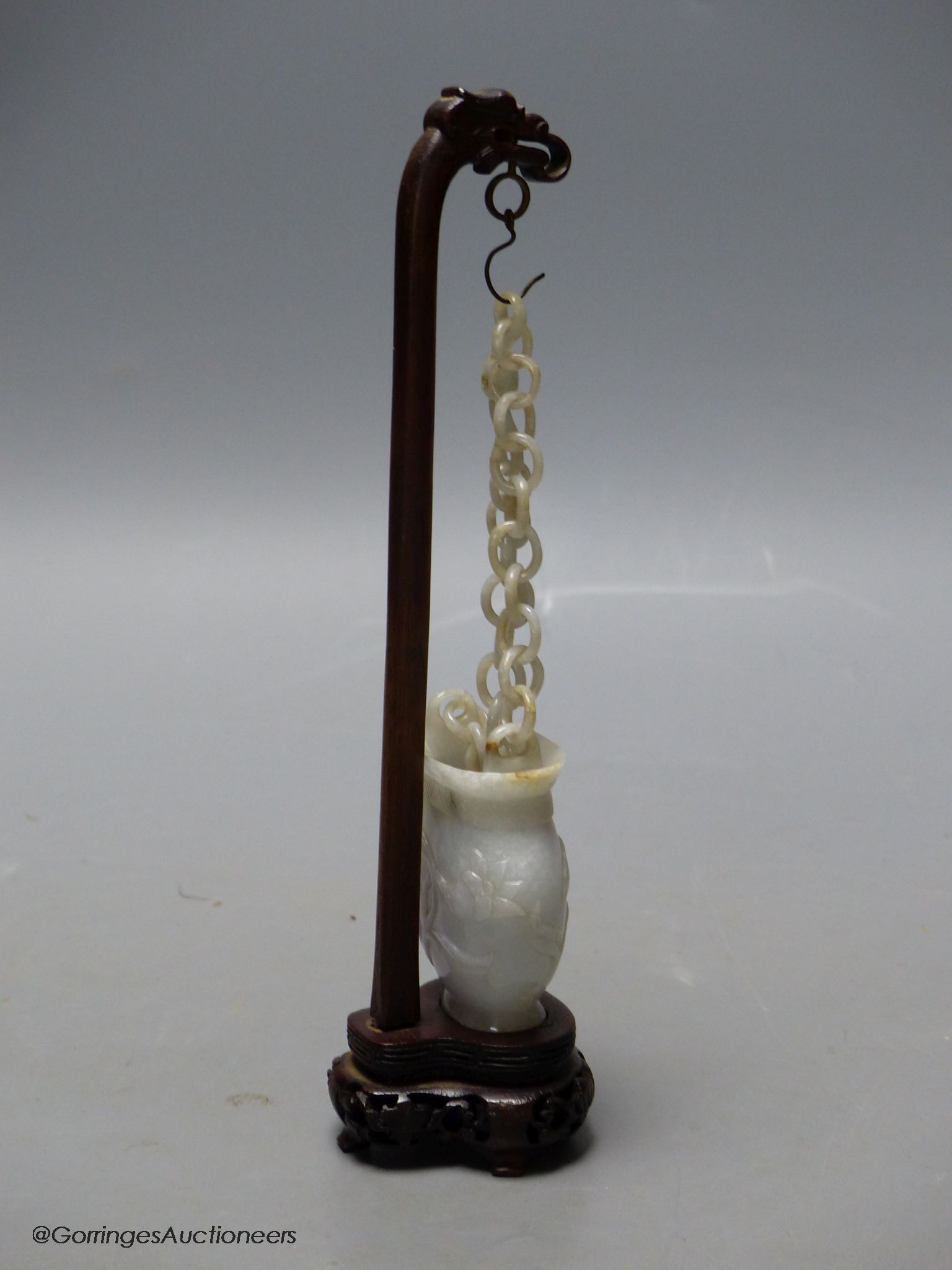 A Chinese celadon jadeite model of a flower basket